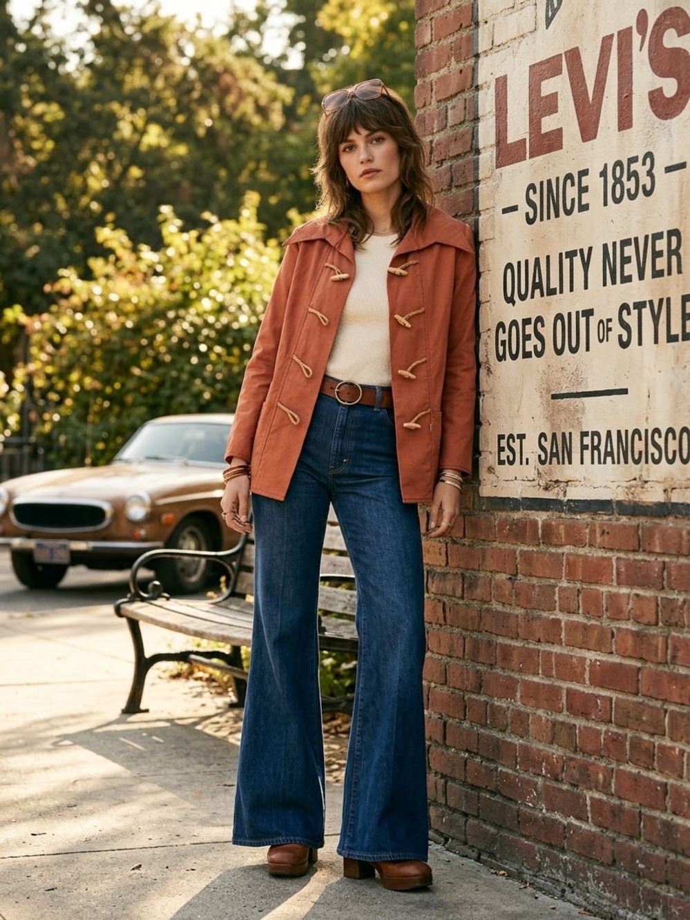 VTG 70s Levis Rare Script Ribbon L Tag Rust Canvas Toggle Safari Jacket Size L